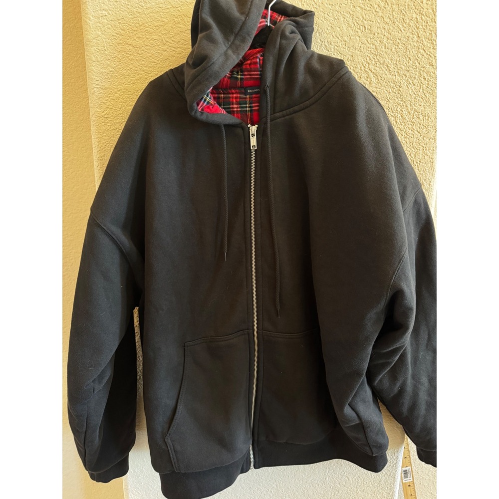Brandy Melville Christy Black Plaid Flannel Lined Oversized Zip Up Hoodie Mens L